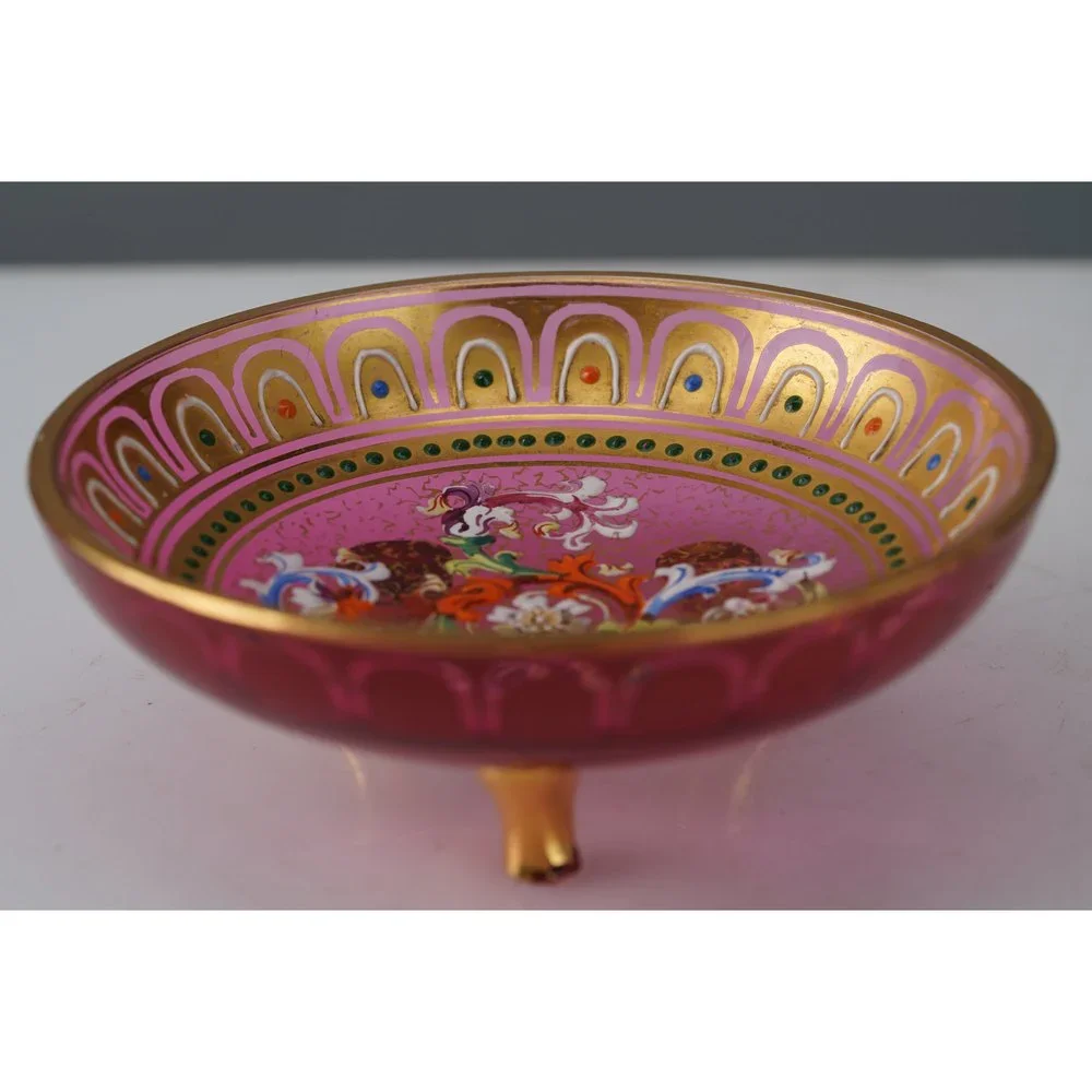 c1880 Bohemian Lobmeyr Cranberry persian style open Salt dip